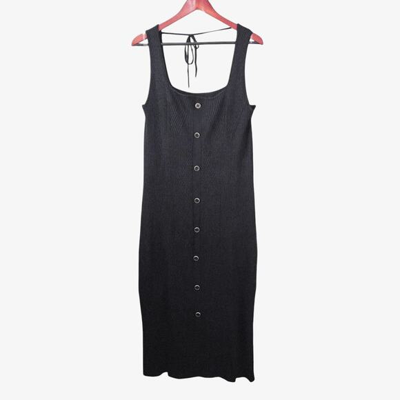 Future Collective Black Rib Knit Button Front Tank Dress Minimalist Neutral 1X - Picture 2 of 9